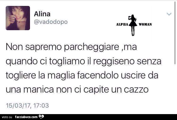 Non sapremo parcheggiare, ma quando ci togliamo il reggiseno senza togliere la maglia facendolo uscire da una manica non ci capite un cazzo