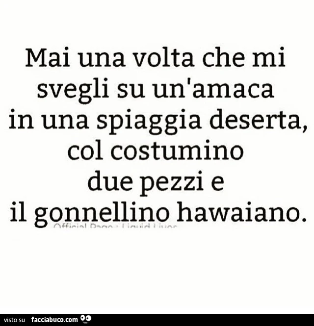 Mai una volta che mi svegli su un'amaca in una spiaggia deserta, col costumino due pezzi e il gonnellino hawaiano
