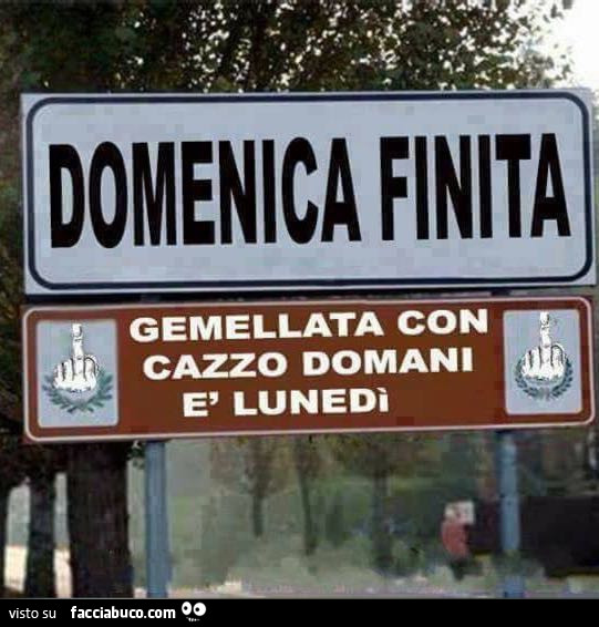 Domenica finita. Gemellata con cazzo domani è Lunedì