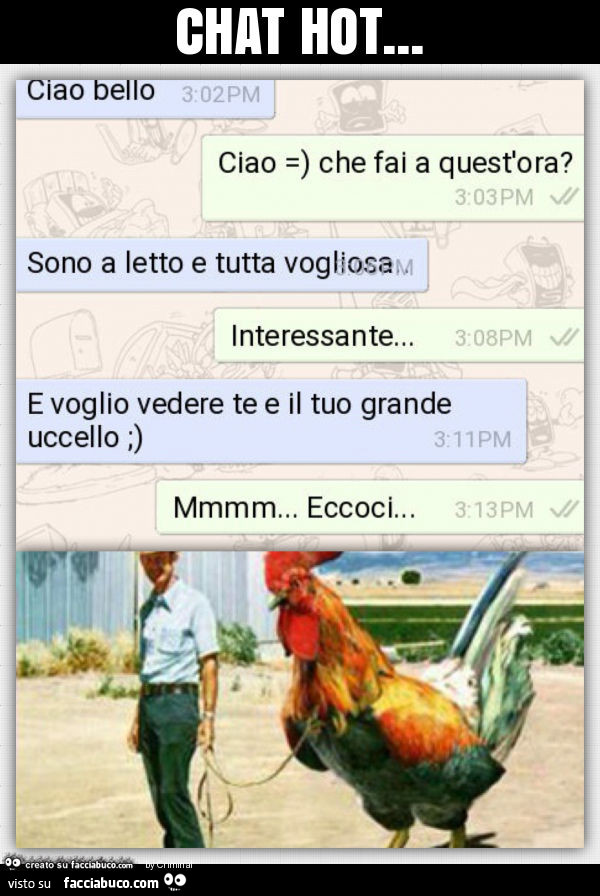 Chat hot. Ciao bello. Ciao che fai a quest ora Sono a letto tutta