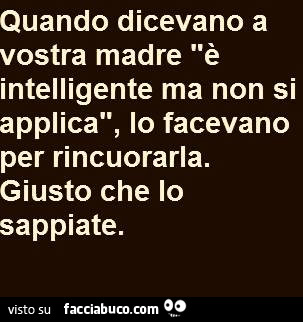 Quando dicevano a vostra madre è intelligente ma non si applica, lo facevano per rincuorarla. Giusto che lo sappiate