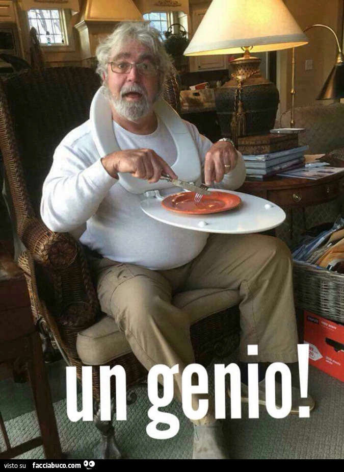 Tavoletta del cesso al contrario usata come porta piatto. Un genio