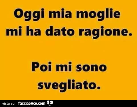 Oggi mia moglie mi ha dato ragione. Poi mi sono svegliato
