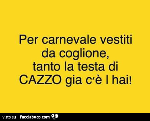 Per carnevale vestiti da coglione, tanto la testa di cazzo gia c'è l'hai
