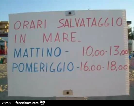 Orari salvataggio in mare. Mattina Pomeriggio