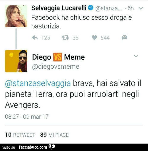 Selvaggia Lucarelli: Facebook ha chiuso sesso droga e pastorizia. Brava, hai salvato il pianeta terra, ora puoi arruolarti negli avengers