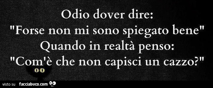 Odio dover dire: forse non mi sono spiegato bene quando in realtà penso: com'è che non capisci un cazzo?