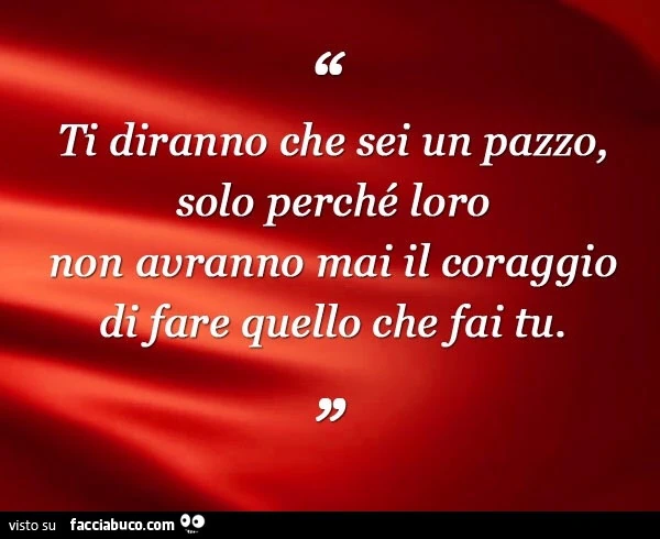 Ti diranno che sei un pazzo, solo perché loro non avranno mai il coraggio di fare quello che fai tu
