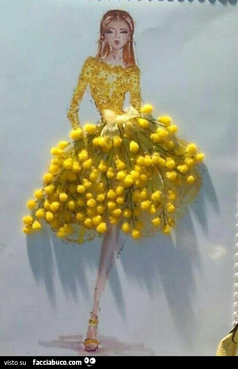 Disegno di donna con abito di mimose