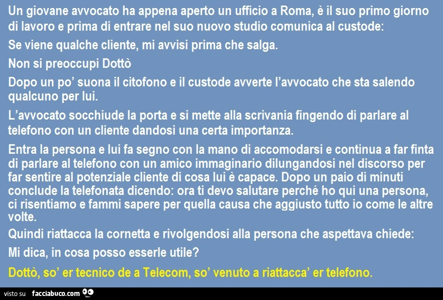 Un giovane avvocato ha appena aperto un ufficio a roma, è il suo primo giorno di lavoro e prima di entrare nel suo nuovo studio comunica al custode