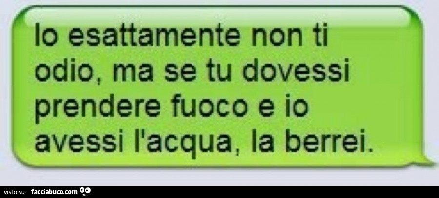 Io esattamente non ti odio, ma se tu dovessi prendere fuoco e io avessi l'acqua, la berrei