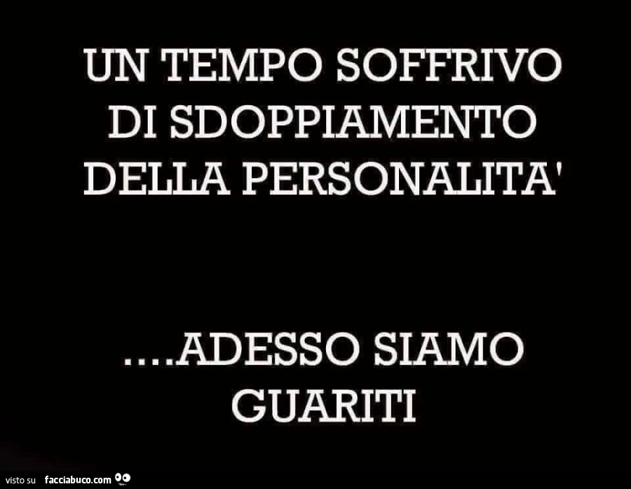 Un tempo soffrivo di sdoppiamento della personalità… adesso siamo guariti