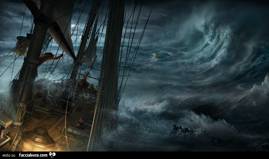 Nave con mare in tempesta