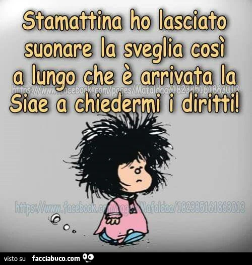 Stamattina ho lasciato suonare la sveglia così a lungo che è arrivata la SIAE a chiedermi i diritti
