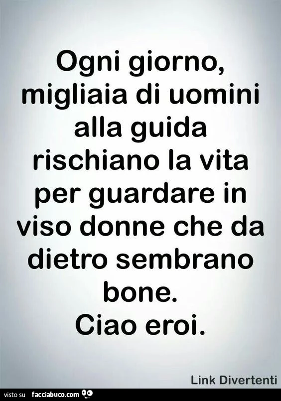 Ogni giorno, migliaia di uomini alla guida rischiano la vita per guardare in viso donne che da dietro sembrano bone. Ciao eroi