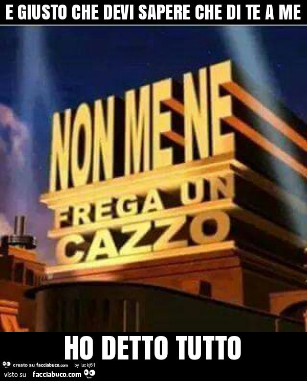 E giusto che devi sapere che di te a me non me ne frega un cazzo E giusto che devi sapere che di te a me non me ne frega un cazzo